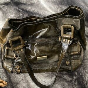 Jimmy Choo Army Green Patent Leather and Suede Satchel